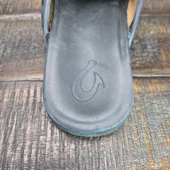 Olukai Mi'i Womens Size 6.5 Woven Leather Mules Sandals Flats Beach Black - Picture 11 of 11